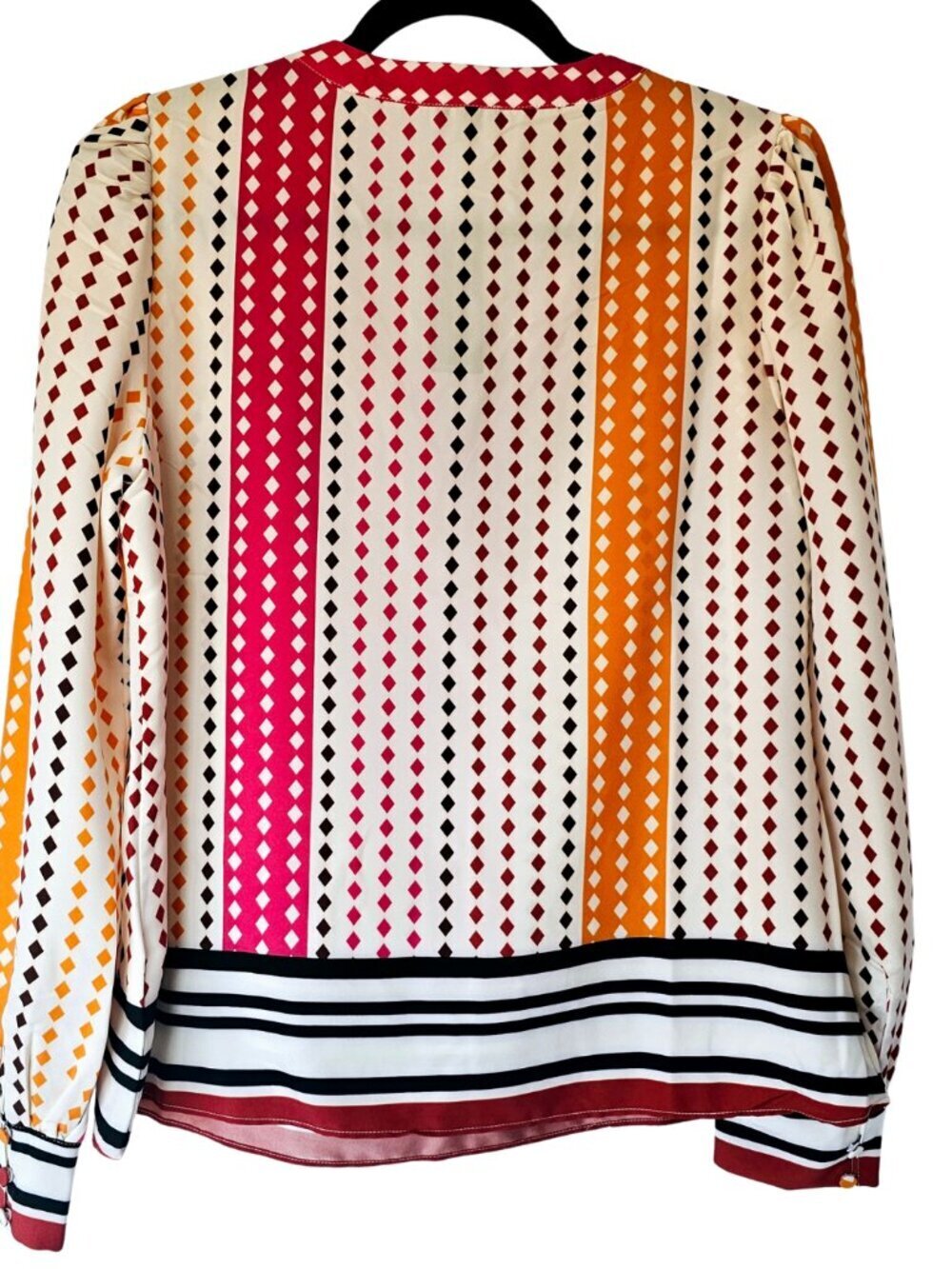 π NWT π Express V-Neck Diamond Dot Long Sleeve Gathered Front Top, Size S - Picture 2 of 15
